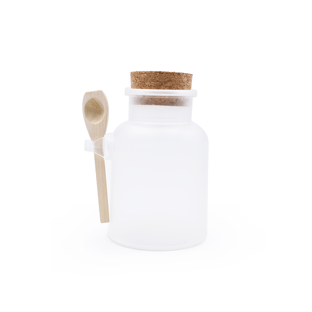200ml Frosted Plastic Bath Salt Jars ABS Round Bottles Containers With Cork Stoppers Spoon Jars