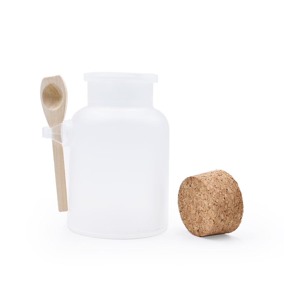 200ml Frosted Plastic Bath Salt Jars ABS Round Bottles Containers With Cork Stoppers Spoon Jars