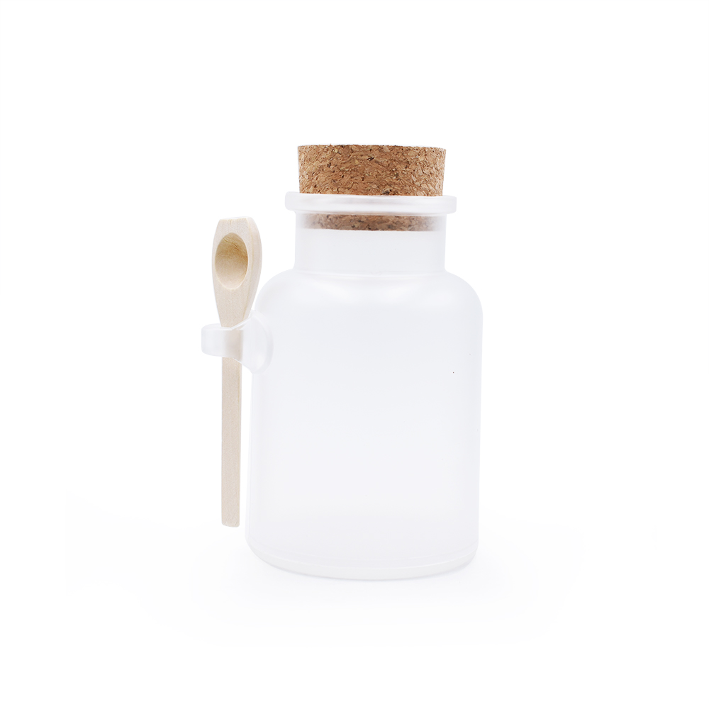 200ml Frosted Plastic Bath Salt Jars ABS Round Bottles Containers With Cork Stoppers Spoon Jars