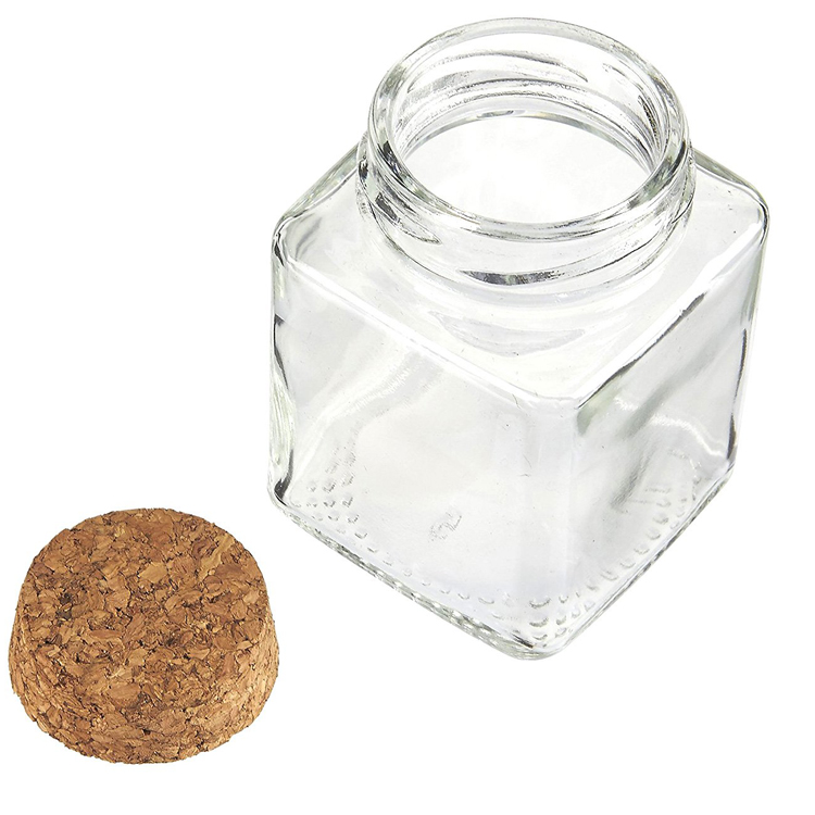 200ml Jam Jelly Storage Container with Cork Lid Honey Square Glass Jars