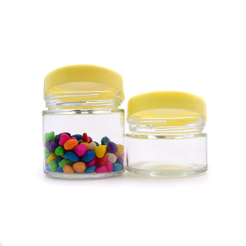 200ml Manufacture clear candy round containers straight-sided spice glass jars with plastic lid storage