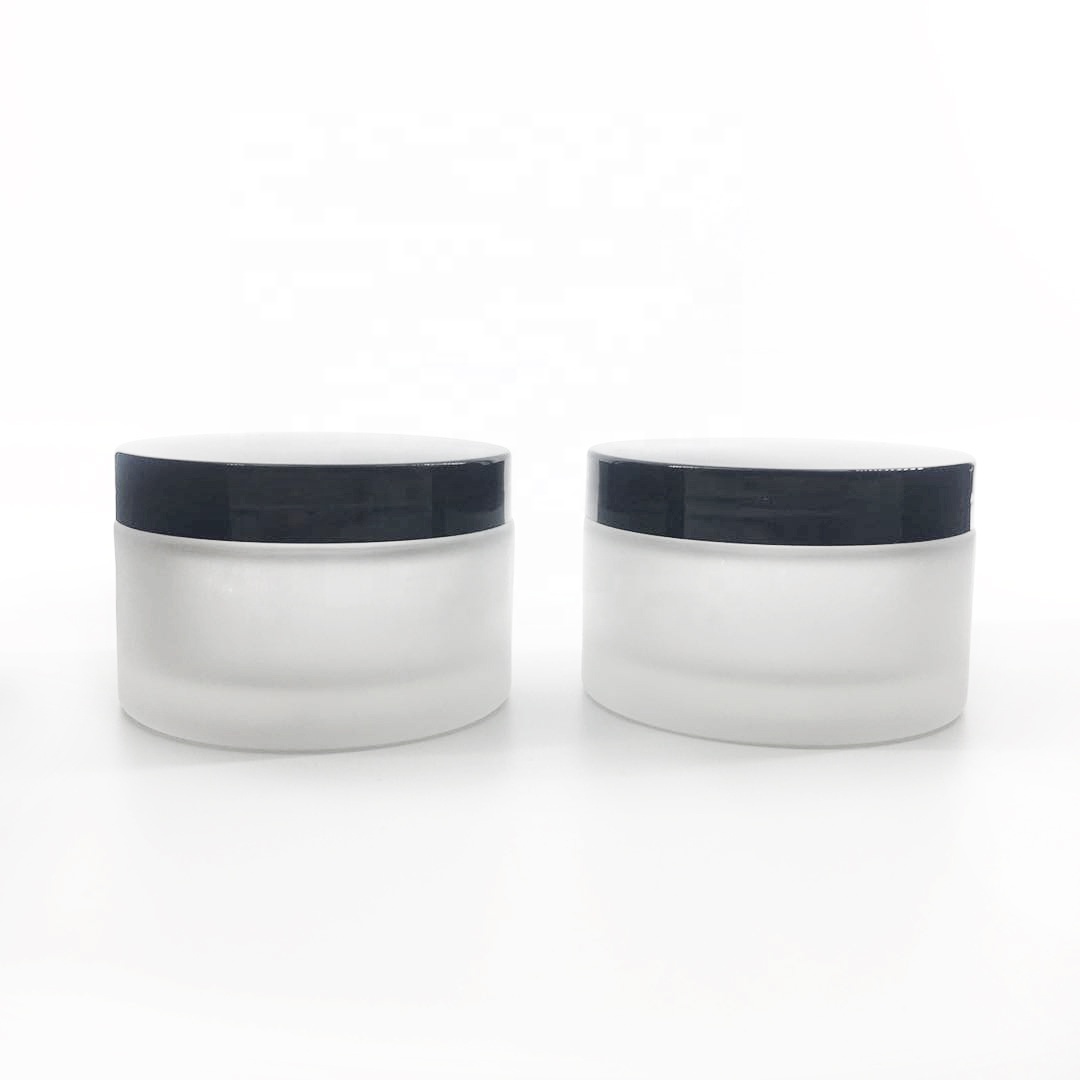 200ml Matt Glass Cosmetic Container For Cream and Lotion with white and black caps