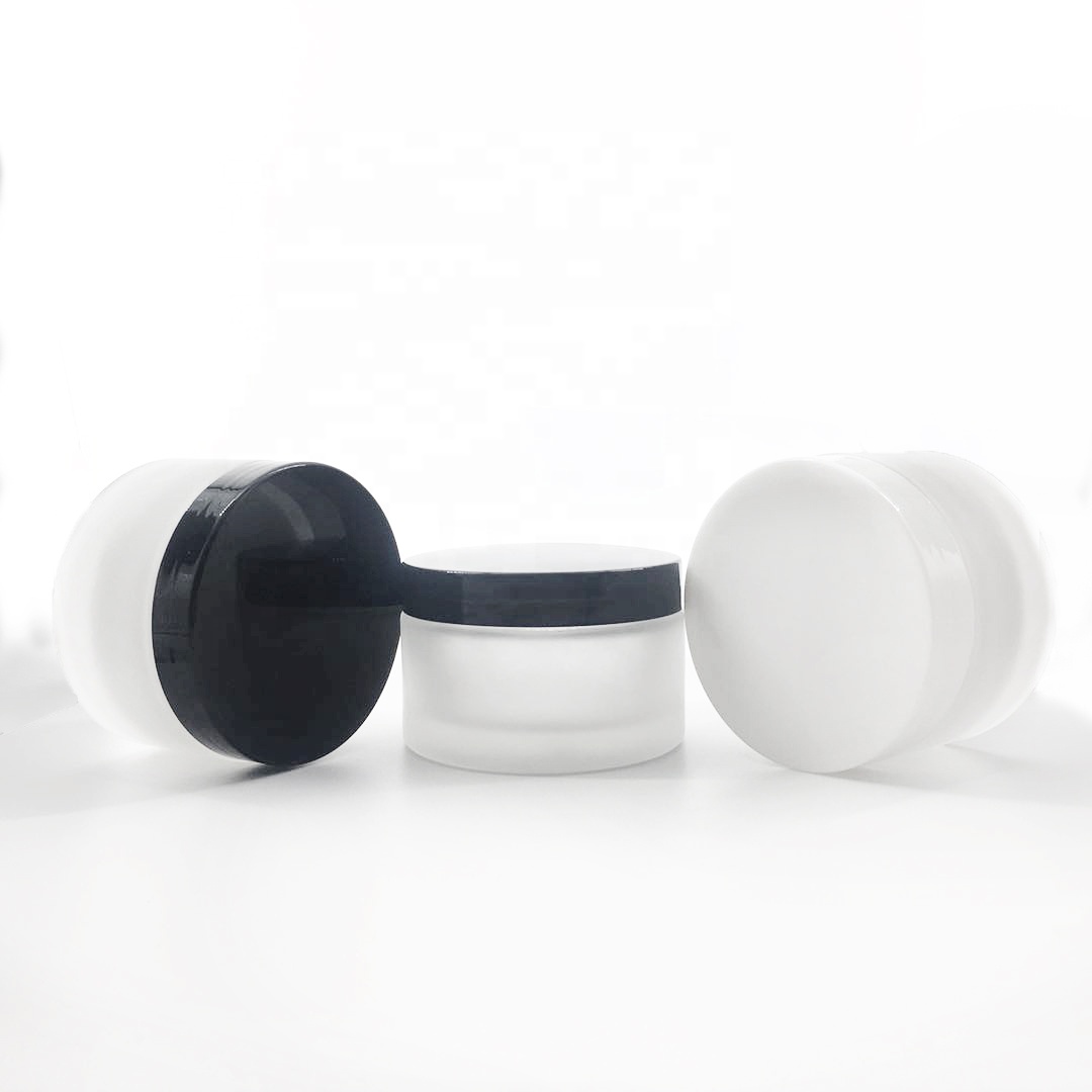 200ml Matt Glass Cosmetic Container For Cream and Lotion with white and black caps