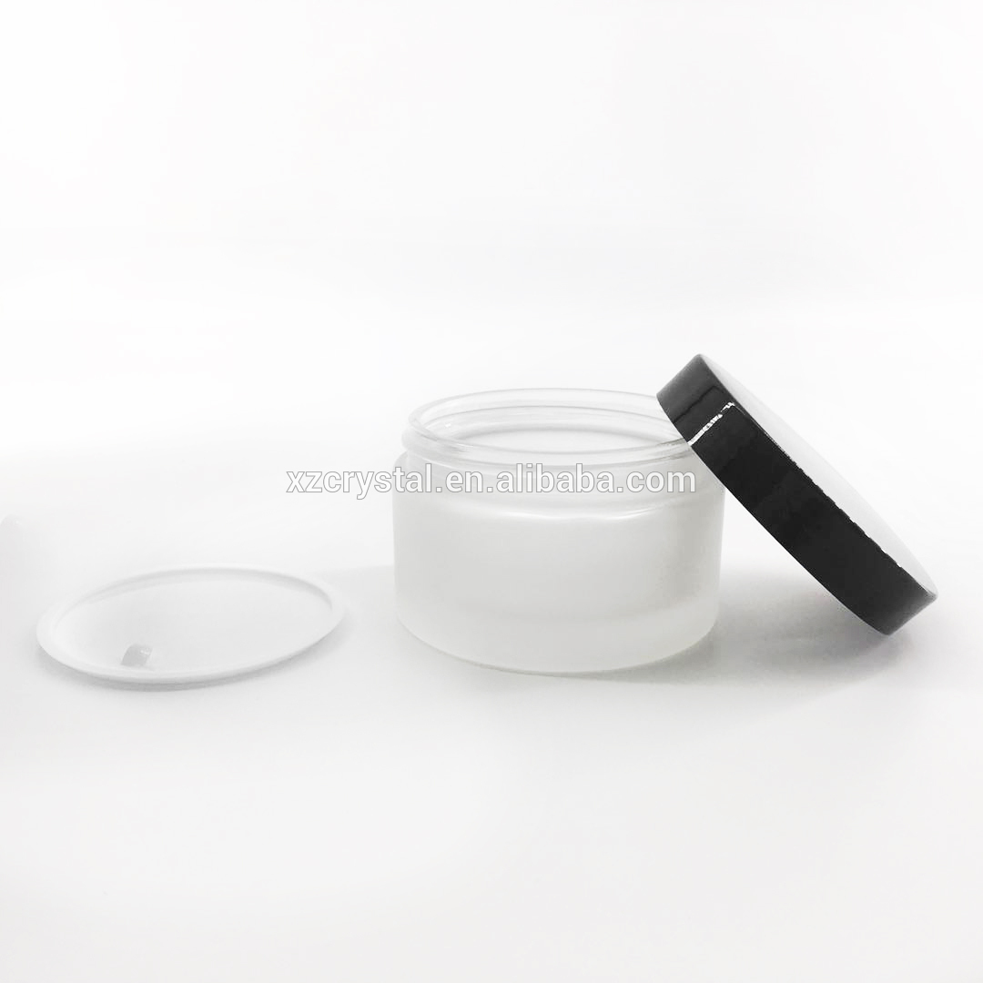 200ml Matt Glass Cosmetic Container For Cream and Lotion with white and black caps