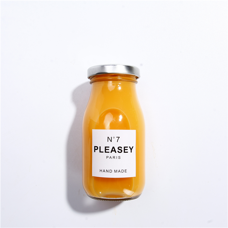 200ml Milk Glass Bottle With Black Metal Lid Flint Glass Material For Beverage Juice Water