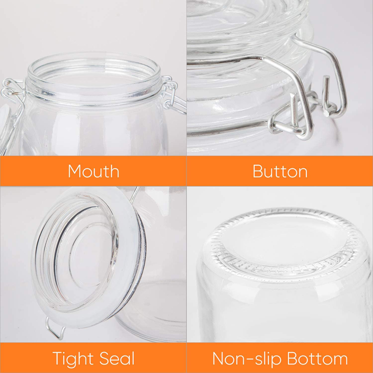 200ml Mini Clear Hinged Containers Airtight Glass Jar with Lid and Metal Clip