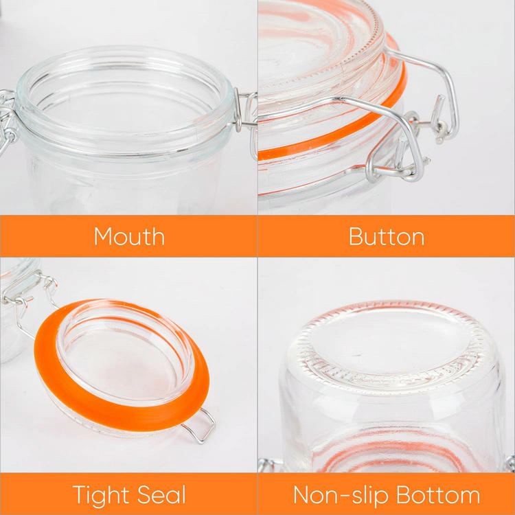 200ml Mini Clear Hinged Containers Airtight Glass Jar with Lid and Metal Clip