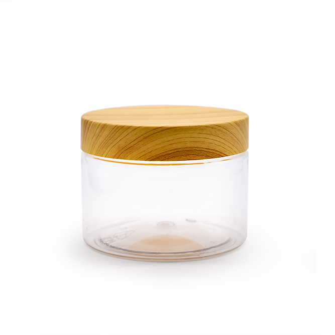200ml PET clear plastic cream jar with bamboo cap for cosmetic jar