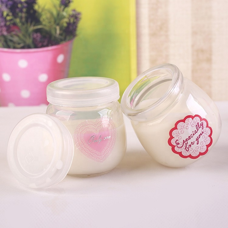 200ml Penguin Pudding Glass Jar, Candy Beverage Glass Gottle, Pudding Jar with PE lid