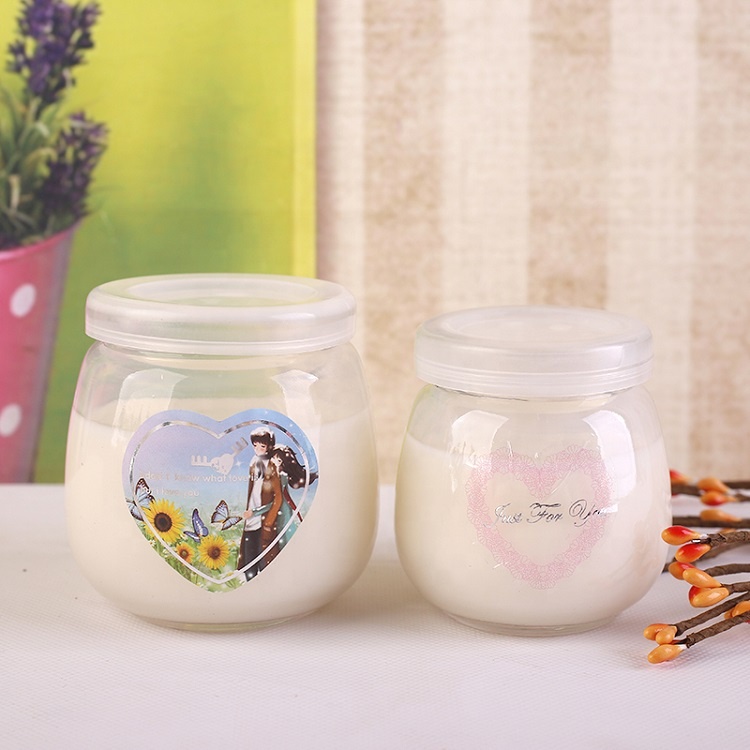 200ml Penguin Pudding Glass Jar, Candy Beverage Glass Gottle, Pudding Jar with PE lid