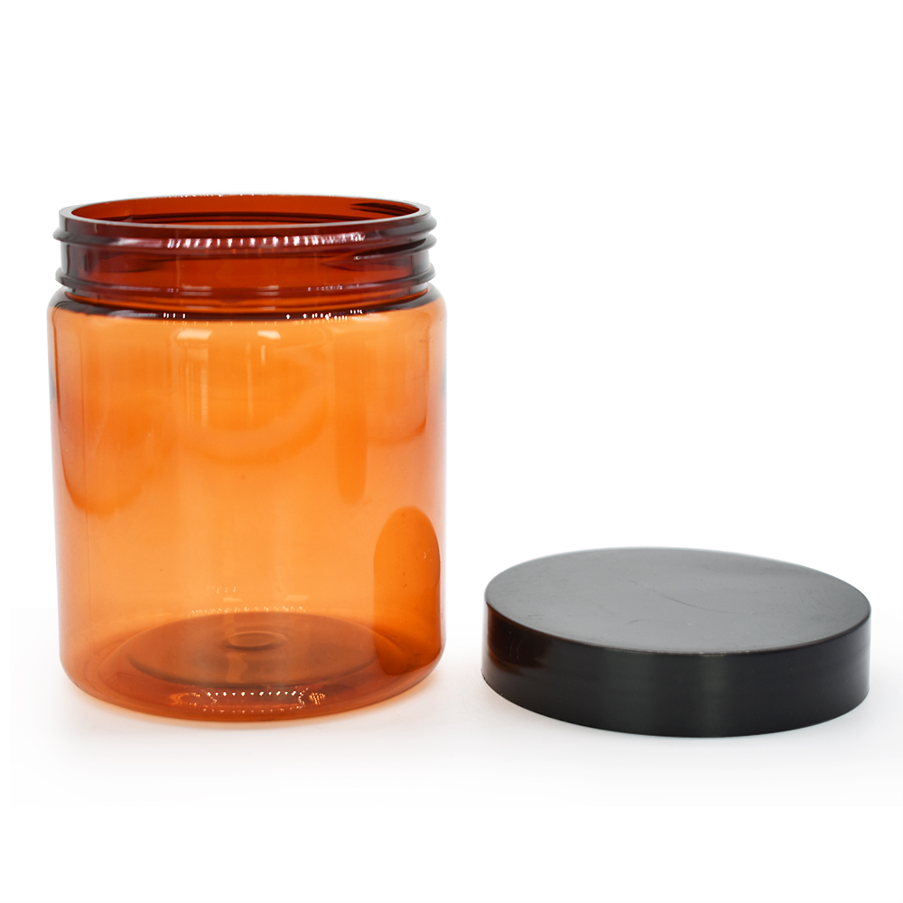 200ml amber PET plastic cream jar with black plastic cap for cosmetic jar