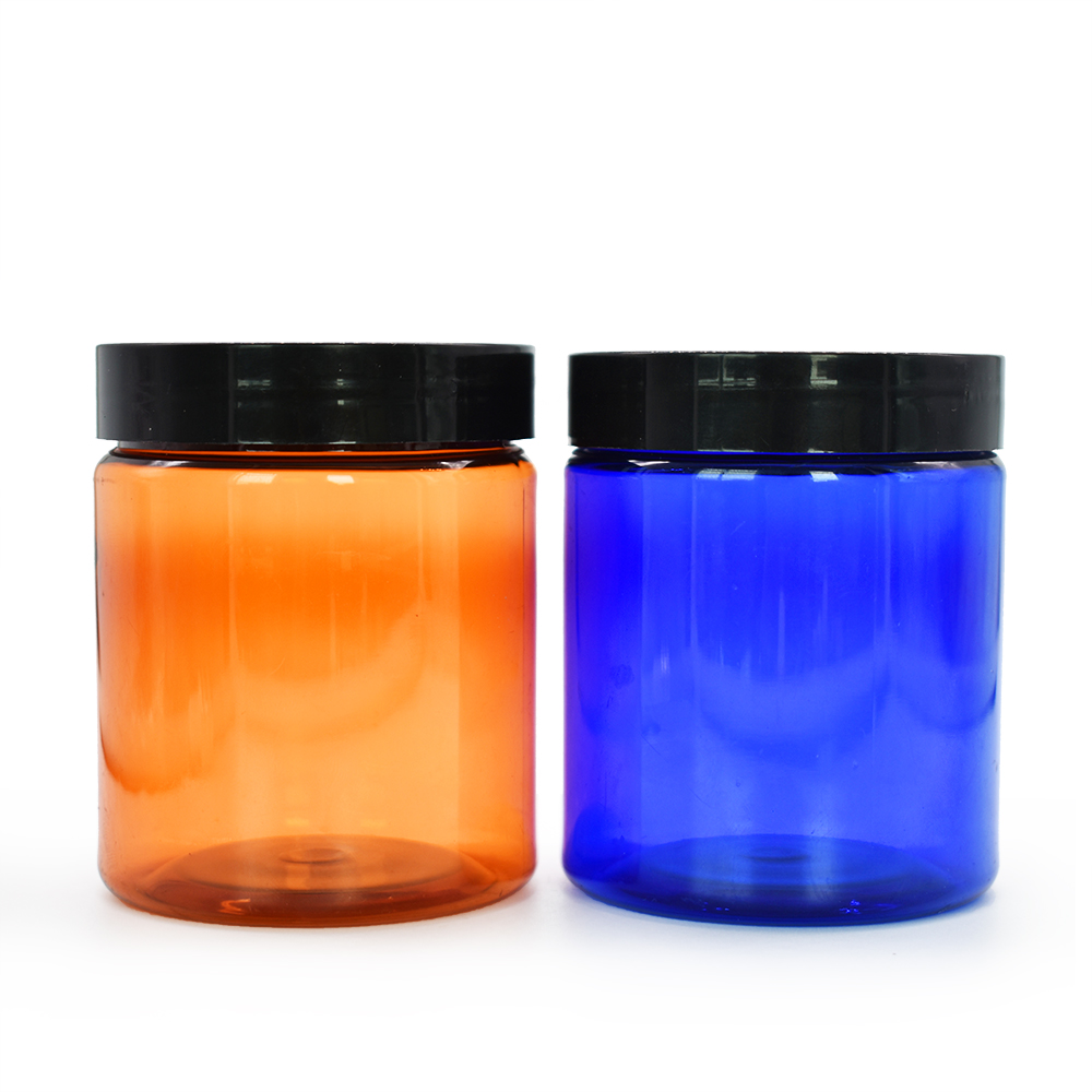 200ml amber PET plastic cream jar with black plastic cap for cosmetic jar
