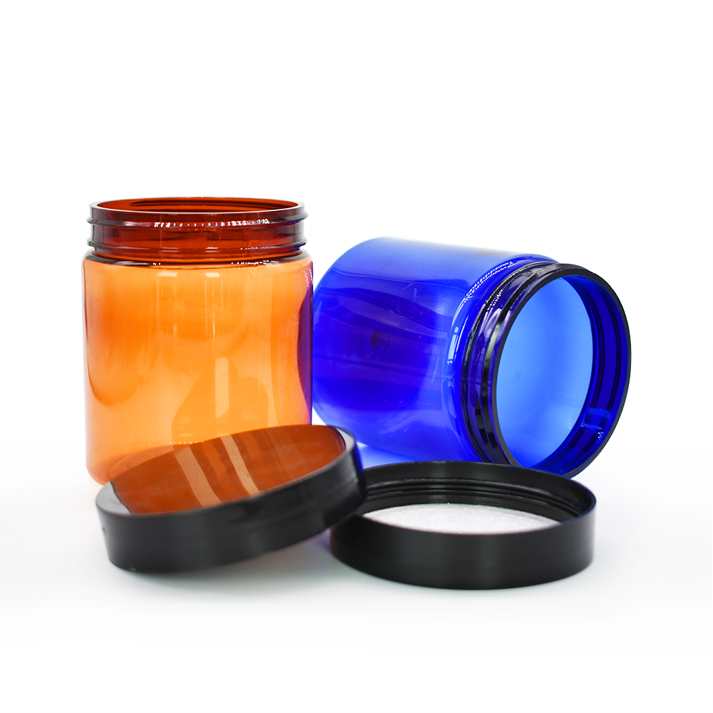 200ml amber PET plastic cream jar with black plastic cap for cosmetic jar