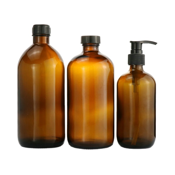 200ml amber brown round glass spray bottle for essential oil spirit with plastic shampoo pump sprayer screw cap