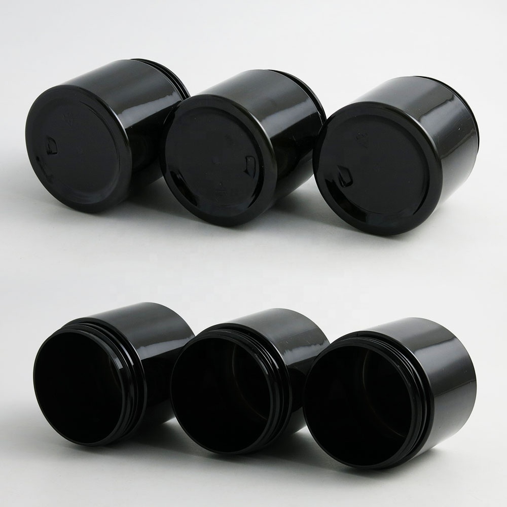 200ml black plastic cosmetics jar with aluminum lid