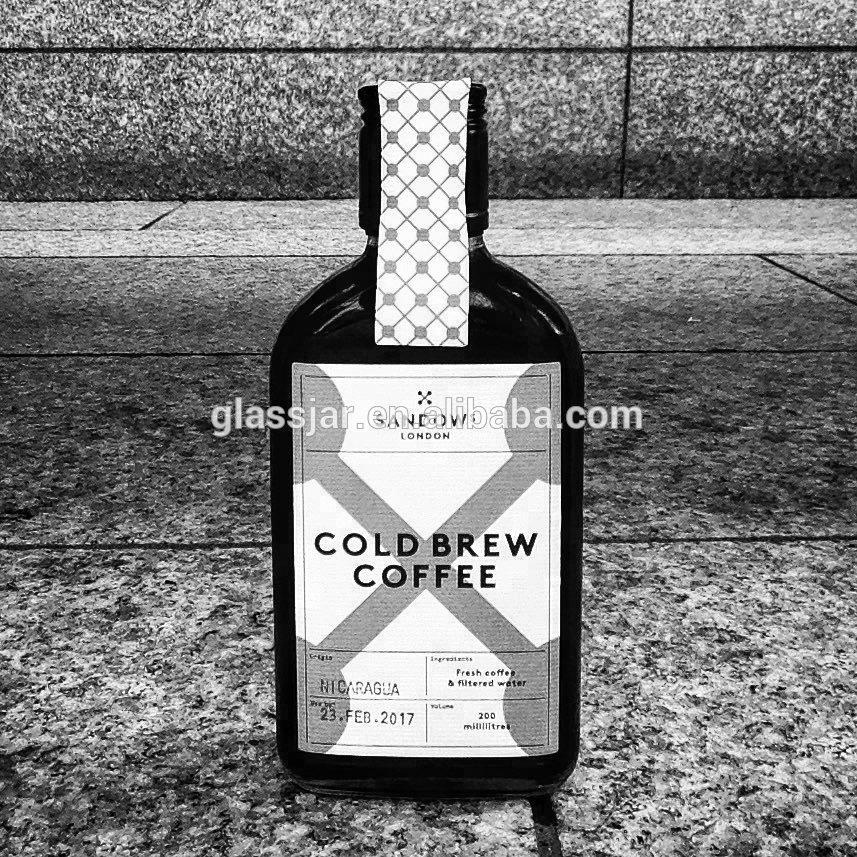 200ml clear flat glass bottle for cold brew coffee with label