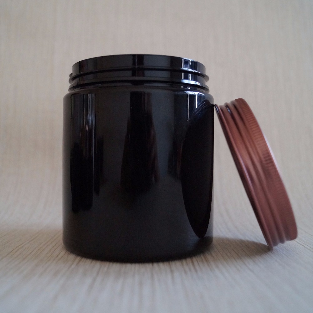 200ml cosmetic plastic jar black with rose gold cap