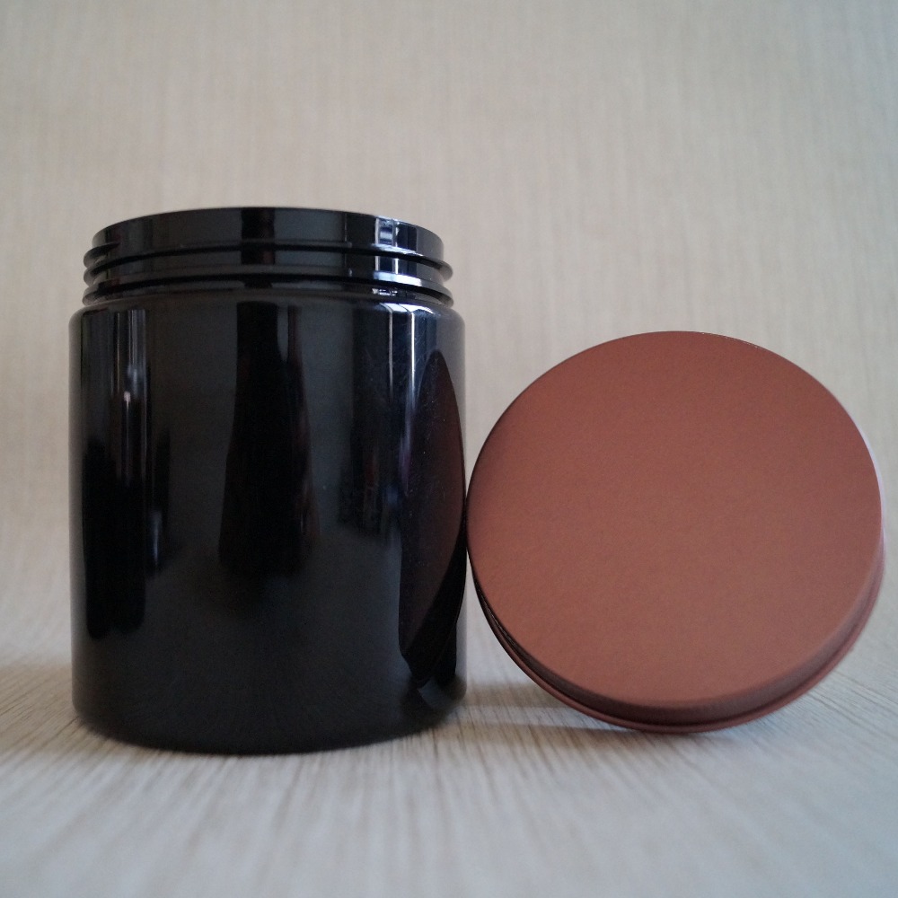 200ml cosmetic plastic jar black with rose gold cap