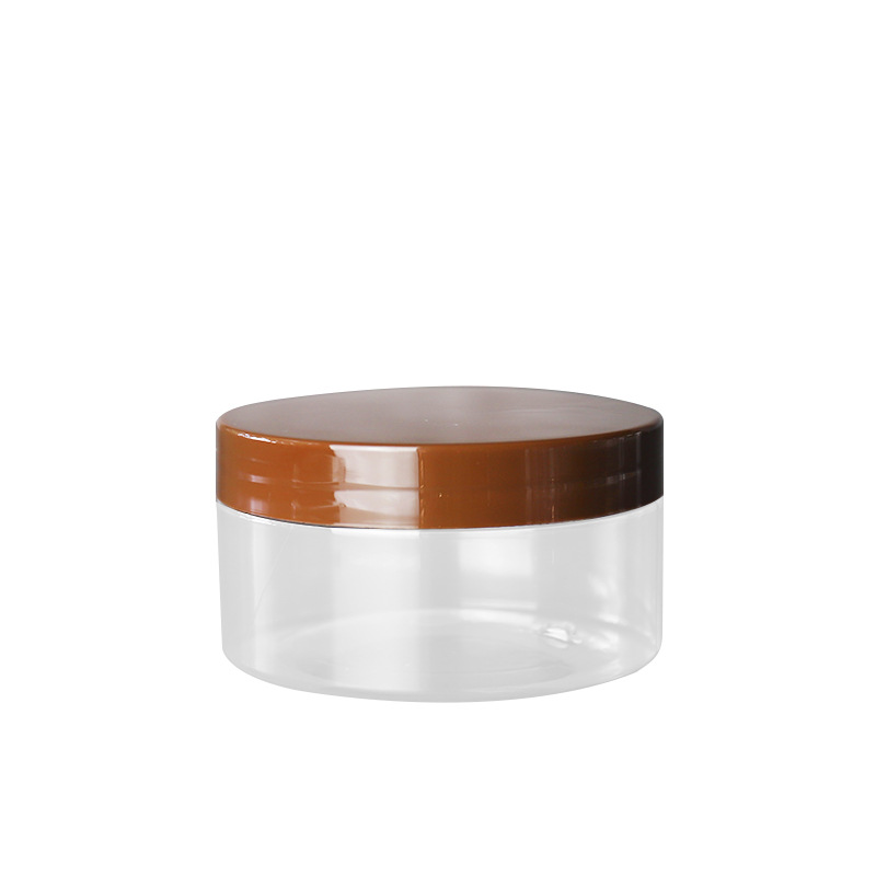 200ml empty clear wide mouth skin care cream jar 200g PET Hair wax plastic jar with brown lid