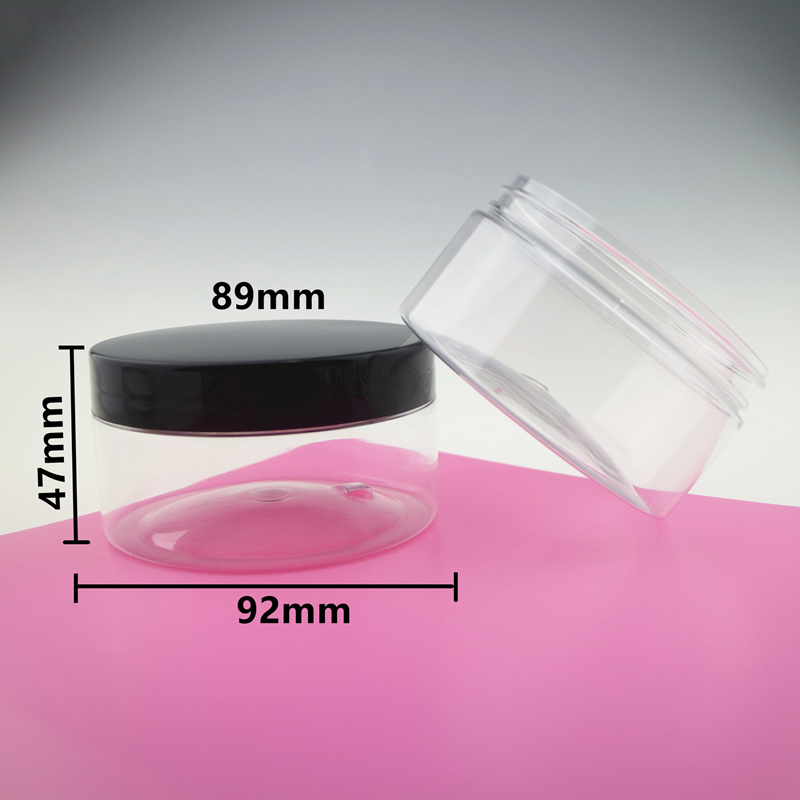 200ml empty clear wide mouth skin care cream jar 200g PET Hair wax plastic jar with brown lid
