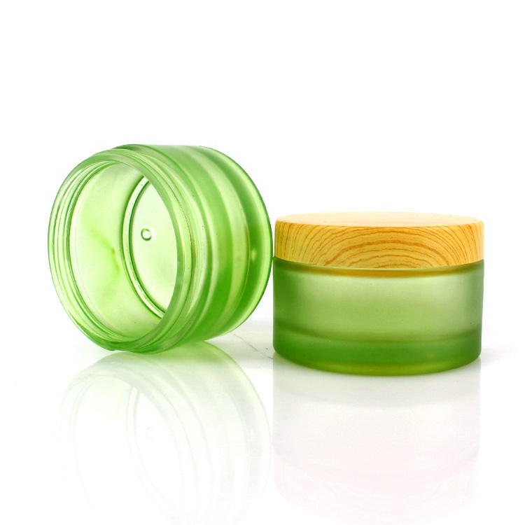 200ml empty frosted green glass cosmetic cream jar with cap