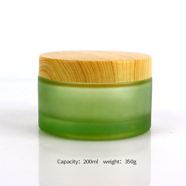 200ml empty frosted green glass cosmetic cream jar with cap