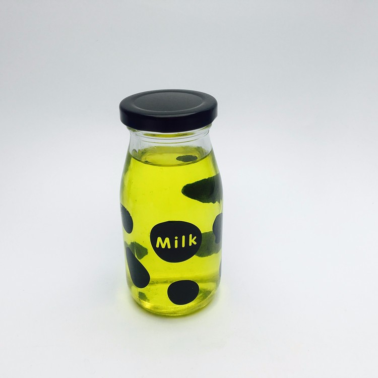 200ml glass yogurt daily milk bottle with metal lid and custom cow logo wholesale