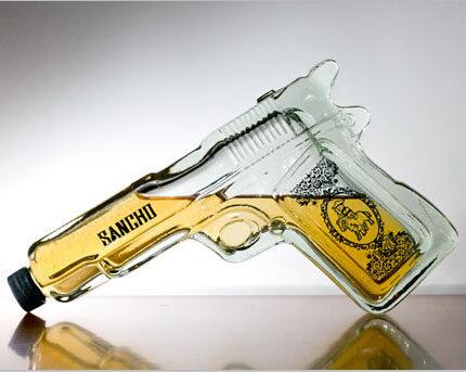 200ml gun shaped empty vodka whiskey brandy alcohol tequila glass bottle for packaging use