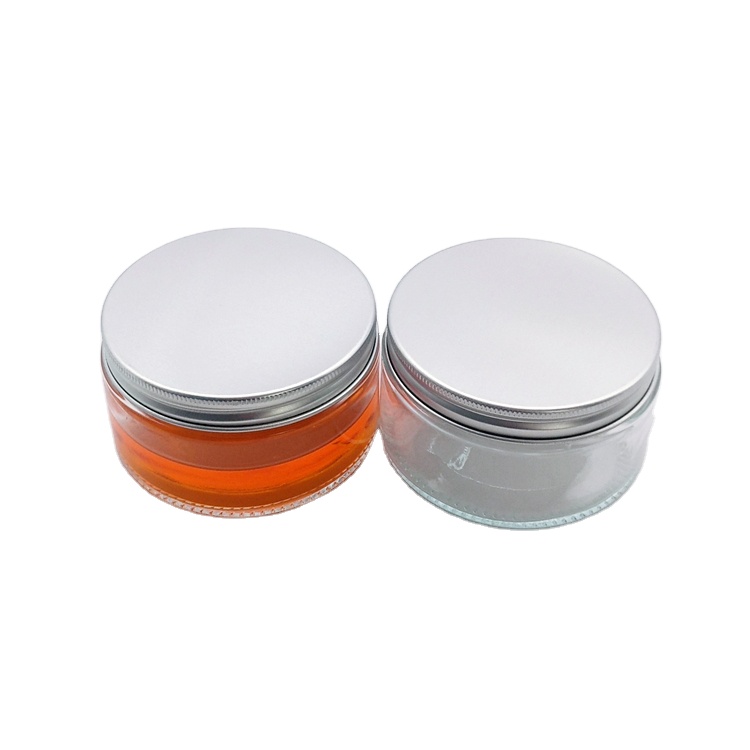 200ml oblate shape transparent packaging glass storage jar with 87mm sliver metal lid and gaskets
