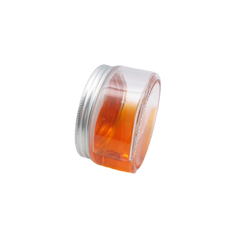 200ml oblate shape transparent packaging glass storage jar with 87mm sliver metal lid and gaskets