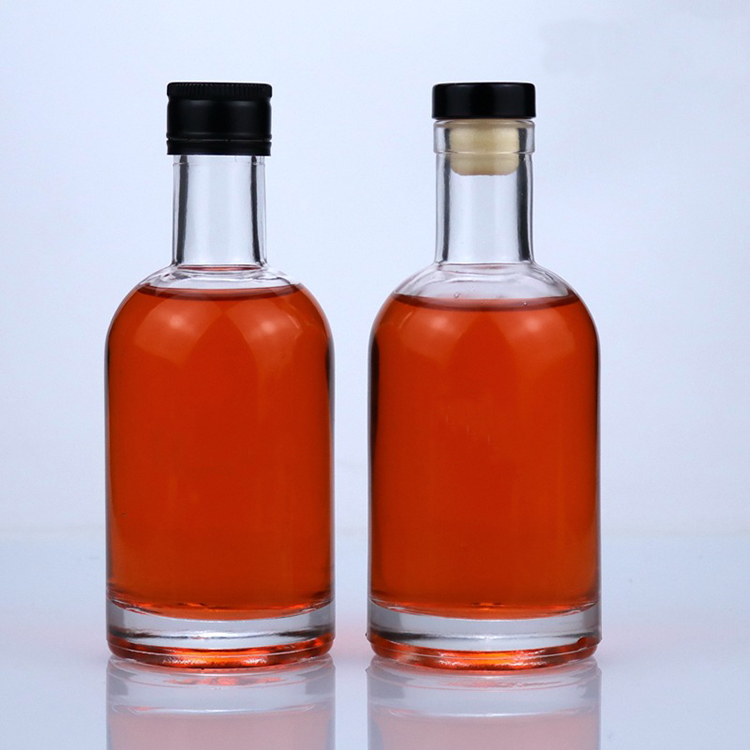 200ml oslo bottle empty T-cork crystal glass clear liquor alcohol vodka spirit bottle with cork stopper and black screw cap
