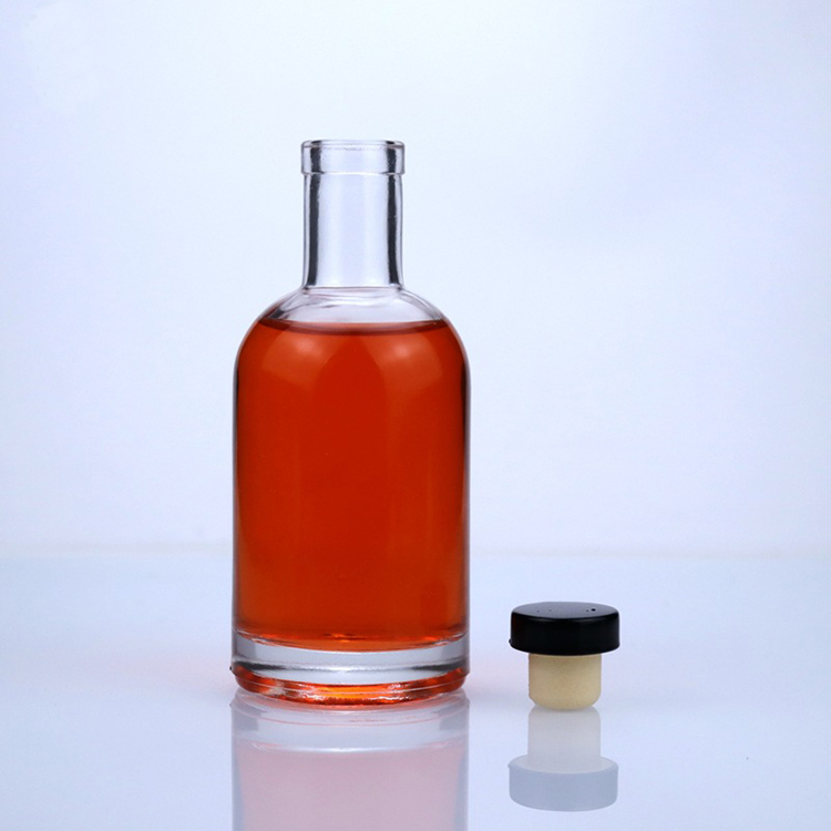 200ml oslo bottle empty T-cork crystal glass clear liquor alcohol vodka spirit bottle with cork stopper and black screw cap
