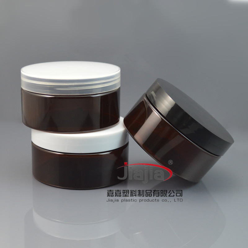 200ml plastic 89mm round amber pet jar with plastic screw lid/white EPE for Cosmetic,food