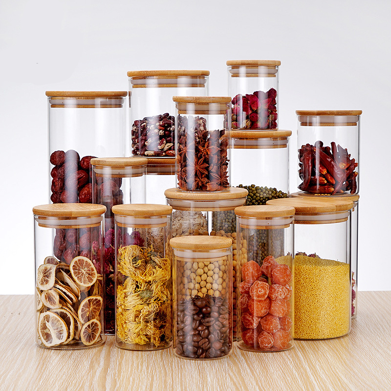 200ml spice canister set coffee bean glass storage bamboo lidded