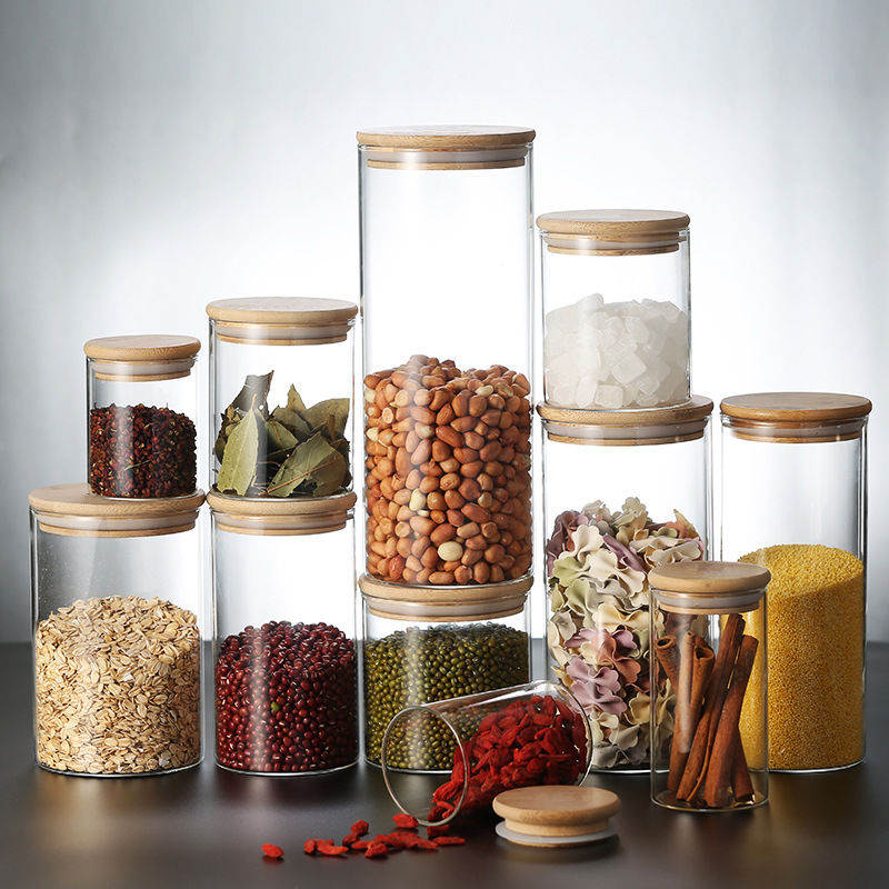 200ml spice canister set coffee bean glass storage bamboo lidded