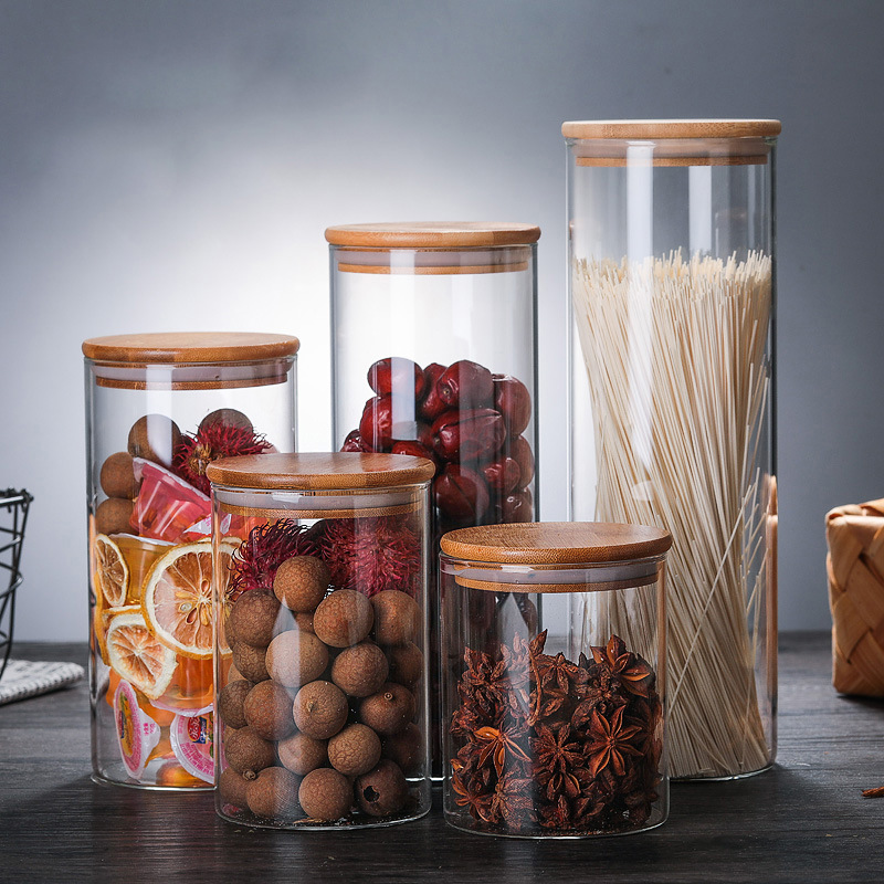 200ml spice canister set coffee bean glass storage bamboo lidded