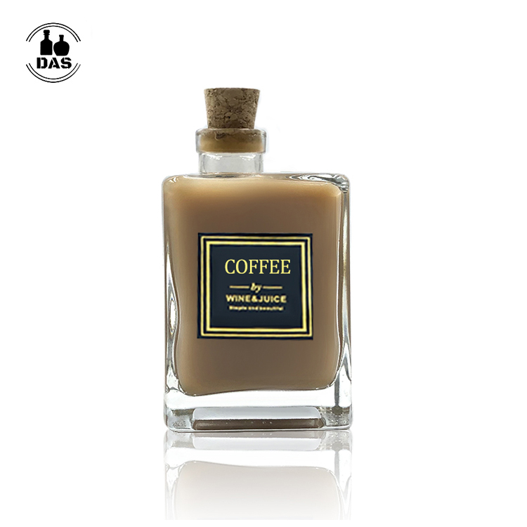 200ml square glass coffee juice bottle milk tea bottle with cork