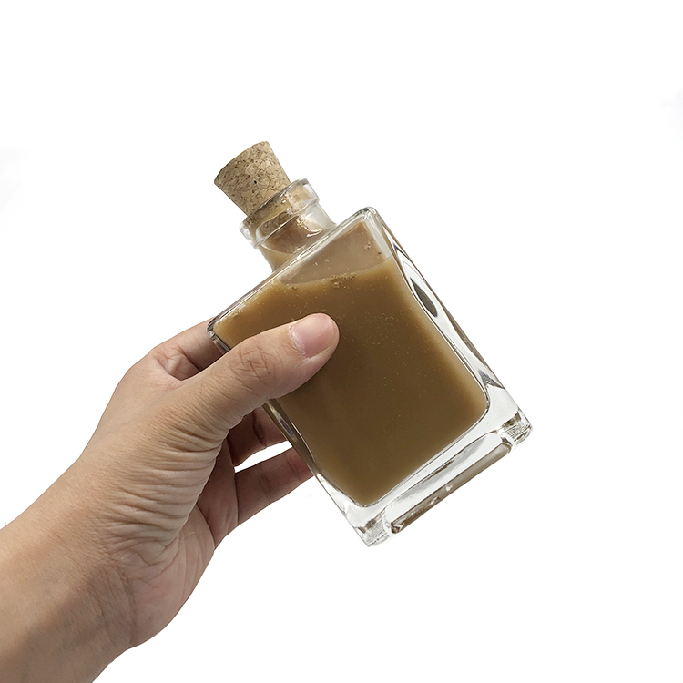 200ml square glass coffee juice bottle milk tea bottle with cork