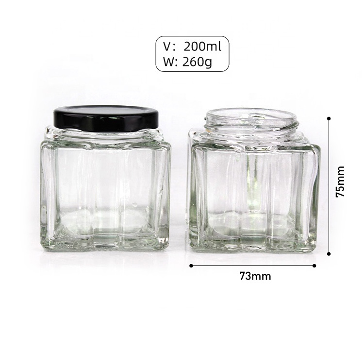 200ml unique clear glass honey bottle honey jars in bulk glass food storage jar with metal lid