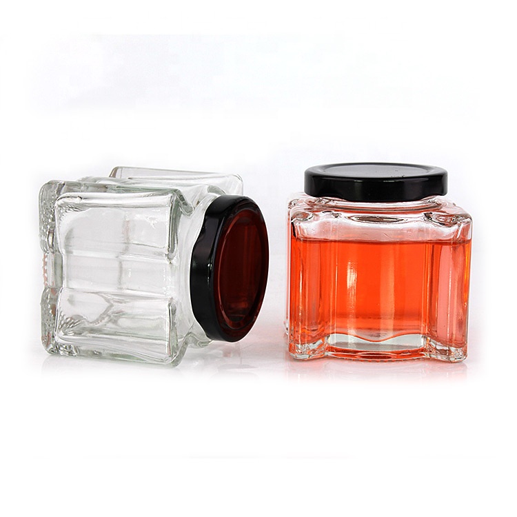 200ml unique clear glass honey bottle honey jars in bulk glass food storage jar with metal lid