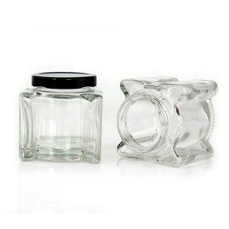 200ml unique clear glass honey bottle honey jars in bulk glass food storage jar with metal lid