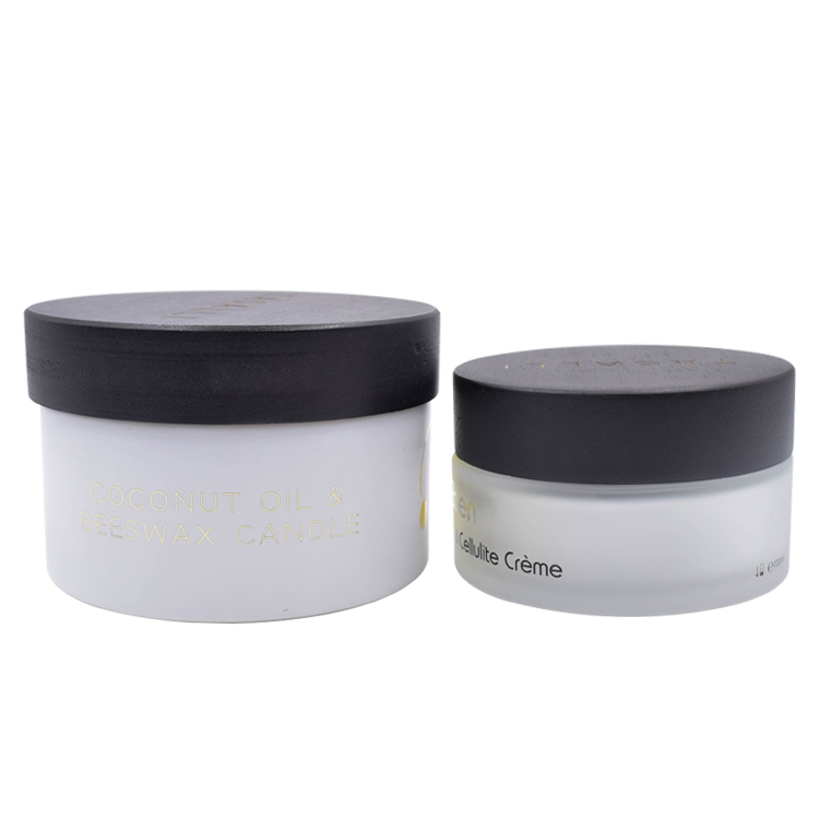 200ml wholesale big size empty cosmetic glass cream jar dark bamboo lid