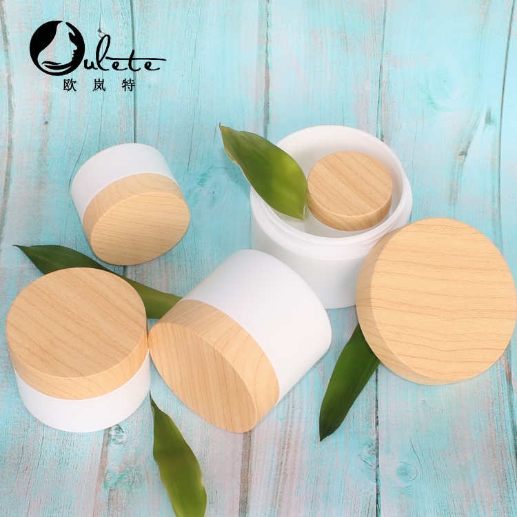 200ml wide mouth plastic facial jar 250ml PP cream jar with wooden lid