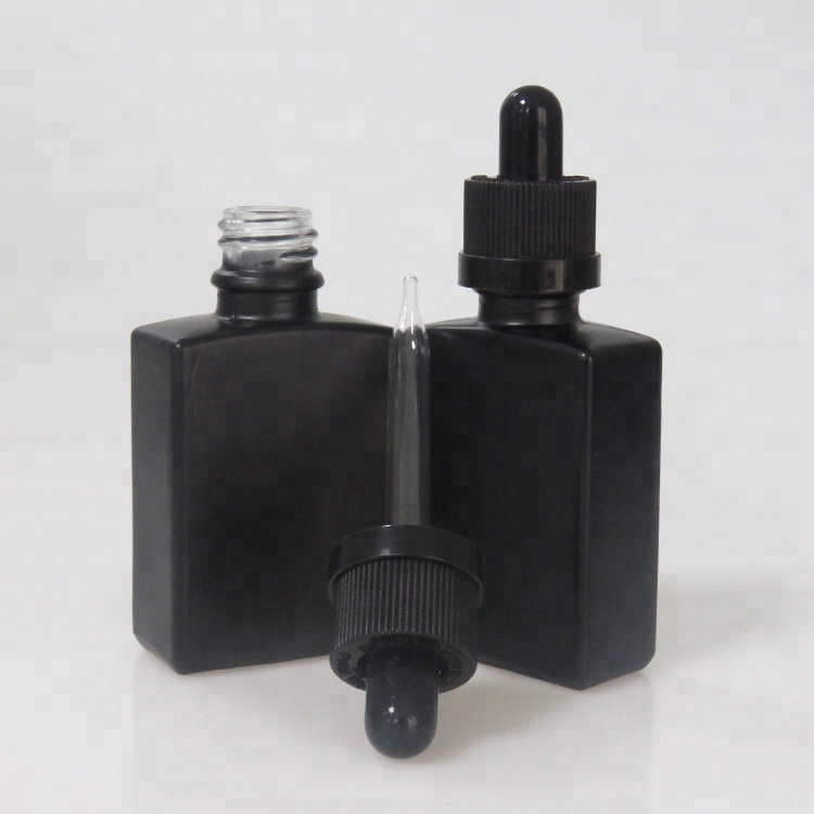 200pcs 30ml matte black rectangle glass bottle with black childproof cap
