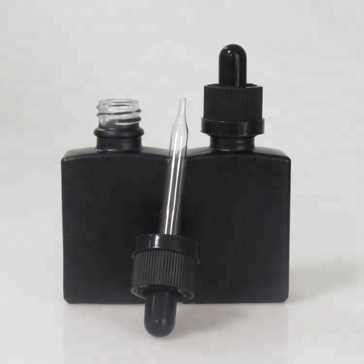 200pcs 30ml matte black rectangle glass bottle with black childproof cap