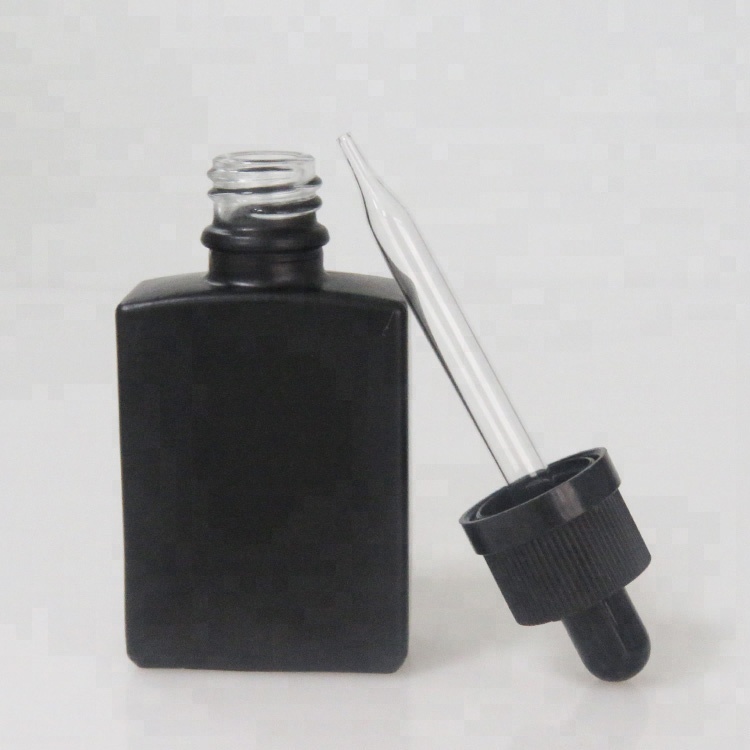 200pcs 30ml matte black rectangle glass bottle with black childproof cap
