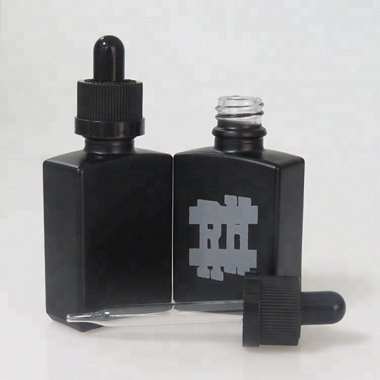 200pcs 30ml matte black rectangle glass bottle with black childproof cap