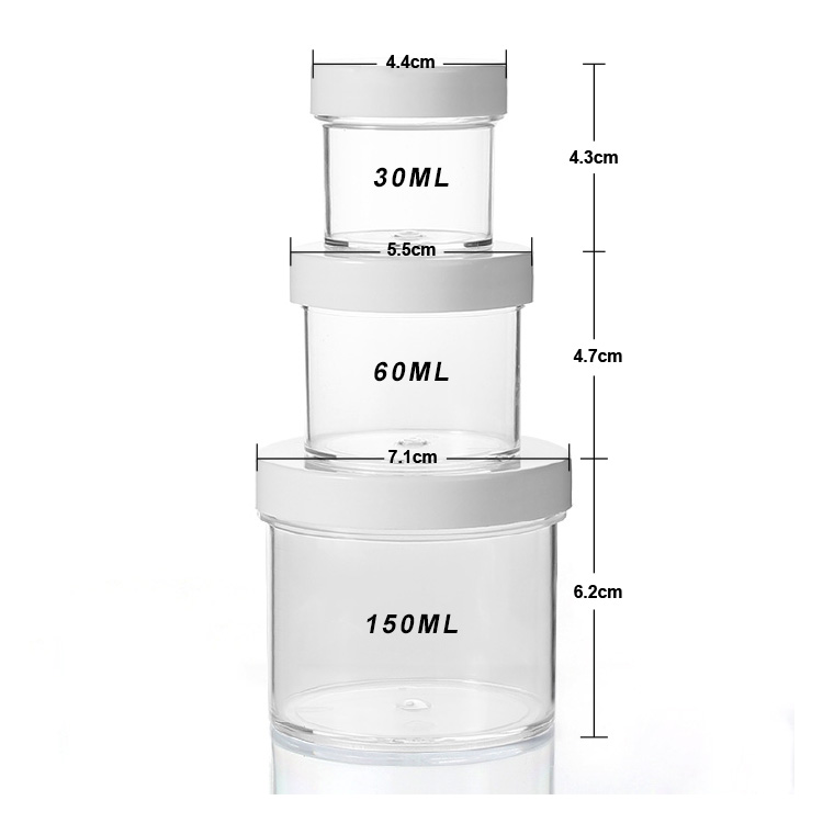2018 Hot selling plastic 150ML 60ML 30ML PS transparent storage jar