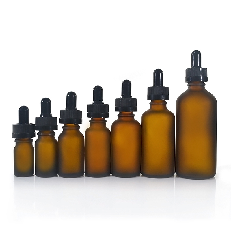 2018 New essential oil e liquid 5ml 10ml 15ml 20ml 30ml 50ml 60ml 100ml round bamboo frosted amber glass dropper bottle