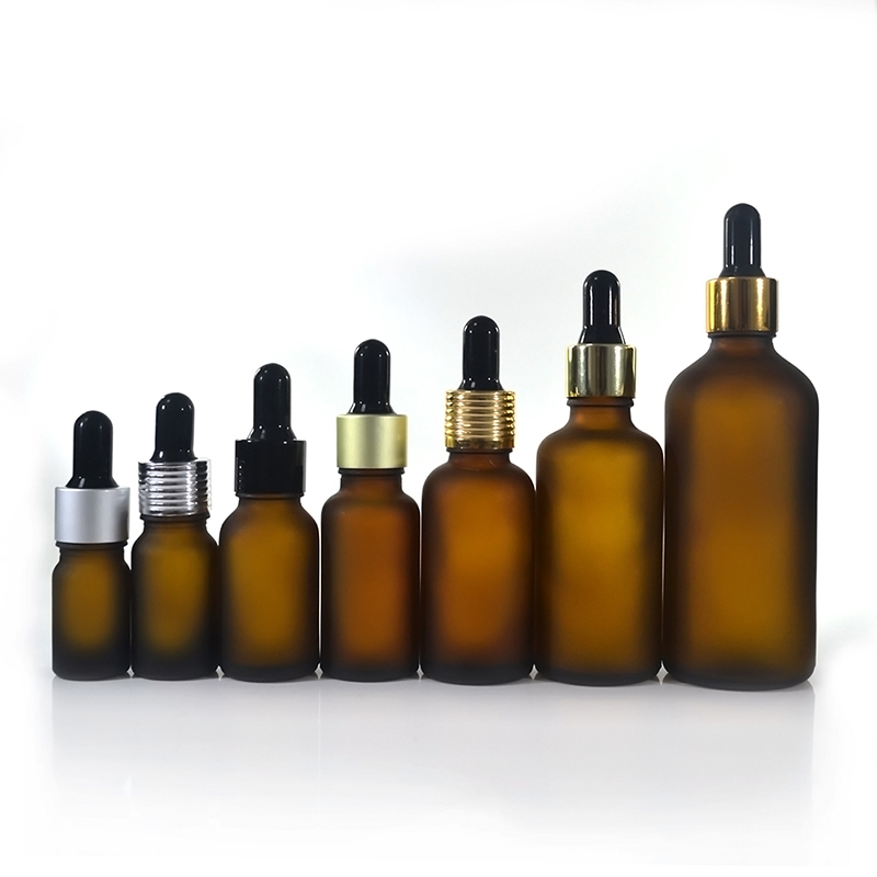 2018 New essential oil e liquid 5ml 10ml 15ml 20ml 30ml 50ml 60ml 100ml round bamboo frosted amber glass dropper bottle